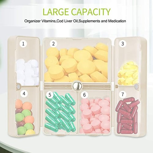 🔥BUY 2 GET 1 FREE - Daily Pill Organizer, 7 Compartments Portable Pill Case Travel Pill Organizer,[Folding Design]Pill Box